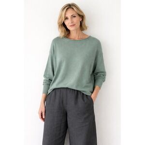 Ischiko By OSKA Knit Sweater Long Sleeve Green Blend Wool Cashmere Relaxed‎ 1 S